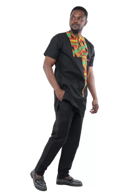 02 - Men’s Black Two-Piece Pant Set with Multicolor Front Panel - Image 5