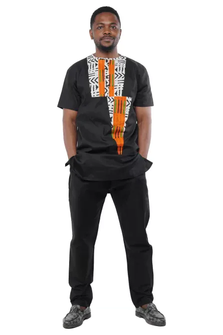 02 - Men’s Black Two-Piece Pant Set with Contrast Panel