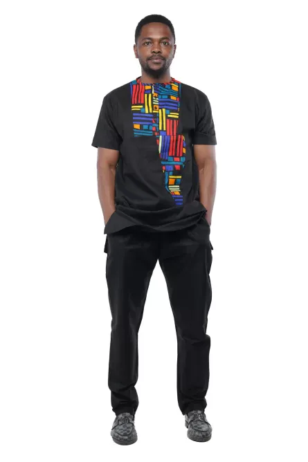 02 - Men’s Black Two-Piece Pant Set with Multicolor Panel
