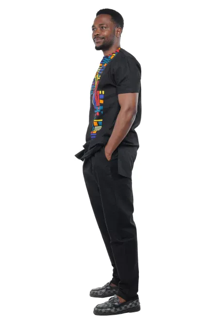 02 - Men’s Black Two-Piece Pant Set with Multicolor Panel - Image 2