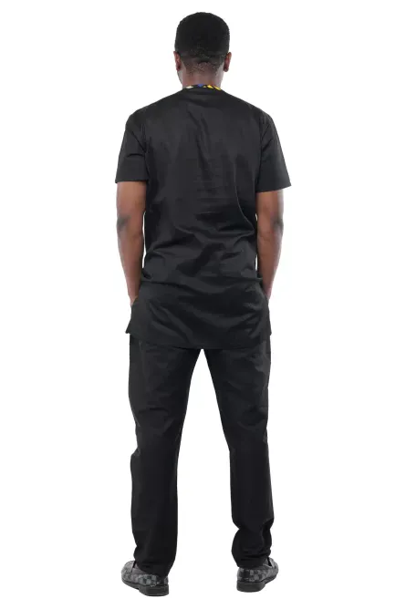 02 - Men’s Black Two-Piece Pant Set with Multicolor Panel - Image 3