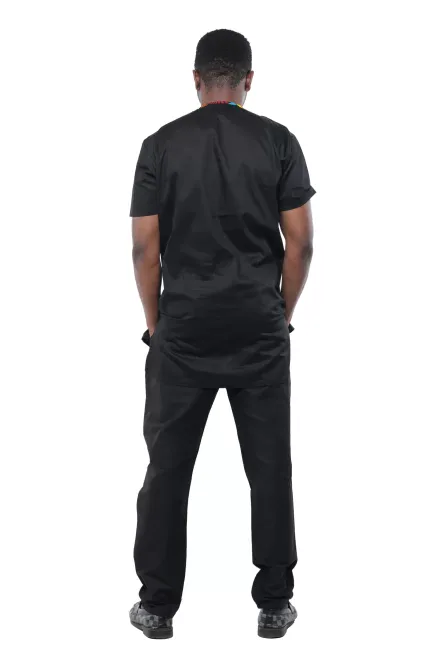02 - Men’s Black Two-Piece Pant Set with Geometric Contrast Panel - Image 3