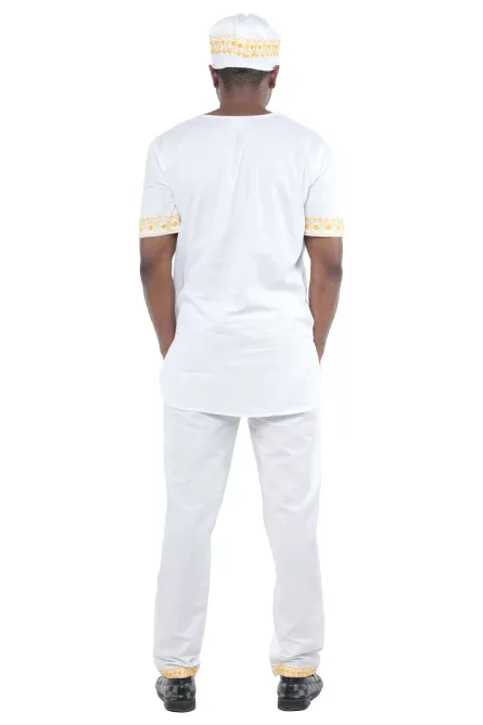 03 - Men’s White & Gold Embroidered Cotton Pant Set (3XL) - Image 3