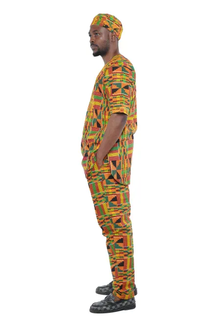 04 -Men’s Kente Print Two-Piece Cotton Pant Set - Size XL - Image 2