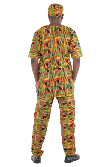 04 -Men’s Kente Print Two-Piece Cotton Pant Set - Size XL - Image 3