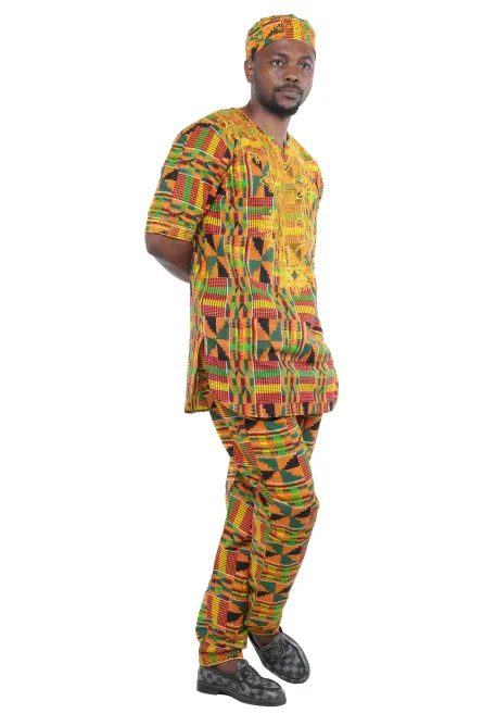 04 -Men’s Kente Print Two-Piece Cotton Pant Set - Size XL - Image 4