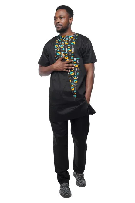 02 - Men’s Black Two-Piece Pant Set with Geometric Contrast Panel