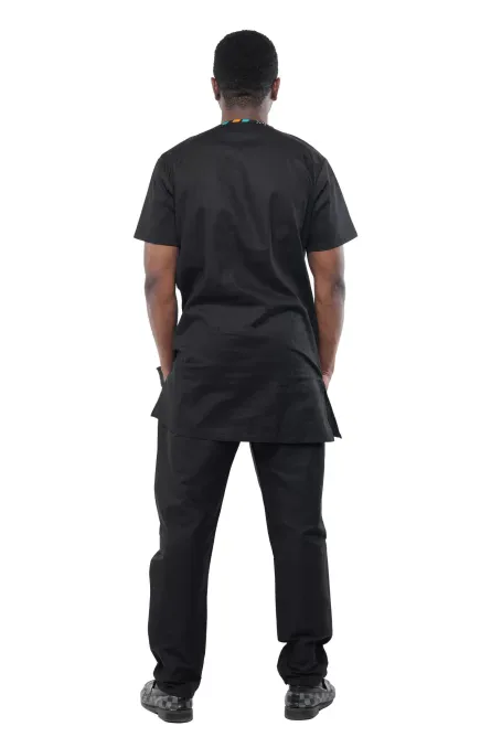 02 - Men’s Black Two-Piece Pant Set with Geometric Contrast Panel - Image 4