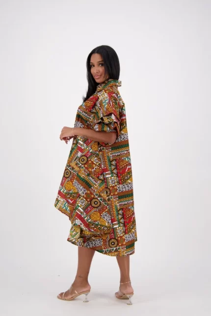 0009 - Tribal Mosaic Hi-Low Ruffle Sleeve Dress - Image 5