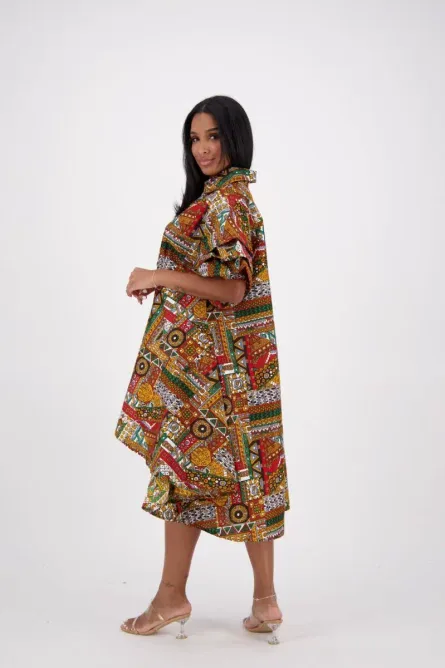 0009 - Tribal Mosaic Hi-Low Ruffle Sleeve Dress - Image 5