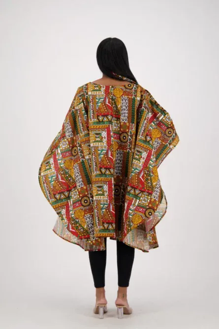 0004 - Sunset Mosaic Butterfly Sleeve African Dress - Image 4