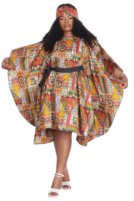 0004 - Sunset Mosaic Butterfly Sleeve African Dress - Image 3