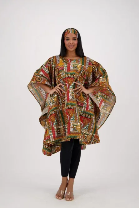 0004 - Sunset Mosaic Butterfly Sleeve African Dress - Image 2