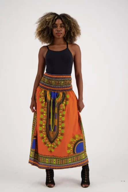 0000 - Orange Dashiki Print Dress Skirt