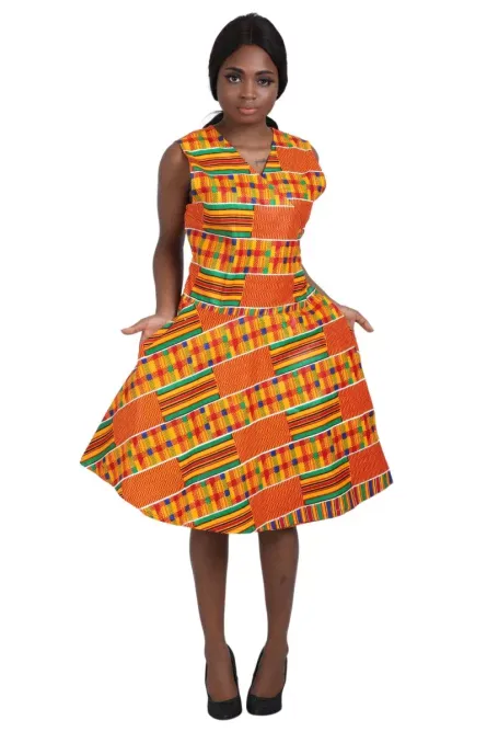 0014 - Royal Sunrise Kente Sleeveless Dress - Image 3