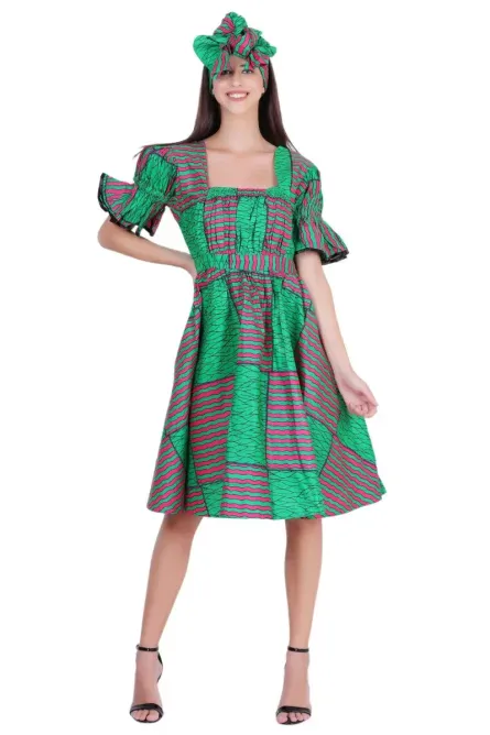 0017 - Emerald Harmony Smocked Midi Dress Set - Image 3