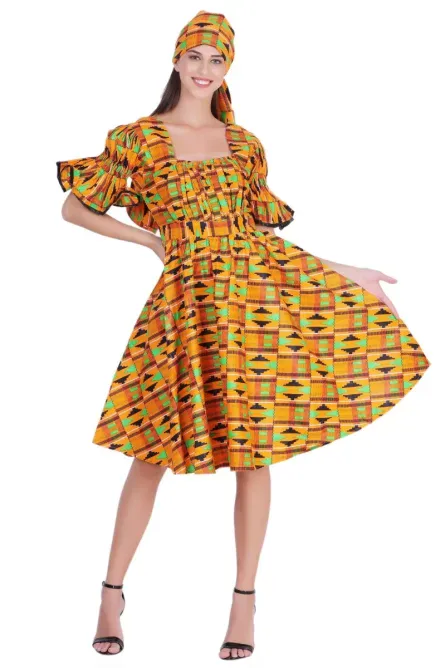 0017 - Kente Glow Smocked Midi Dress Set - Image 2