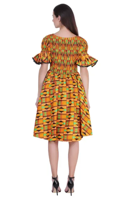 0017 - Kente Glow Smocked Midi Dress Set - Image 3