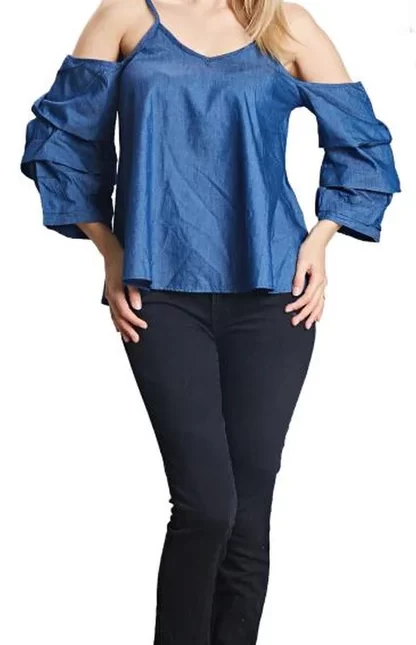 Cold-Shoulder Spaghetti Strap Denim Top