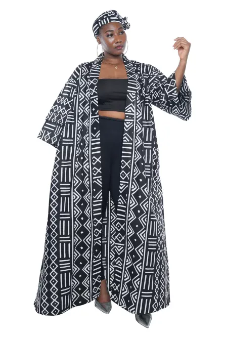 0020 - Monochrome Majesty Ankara Kimono Jacket