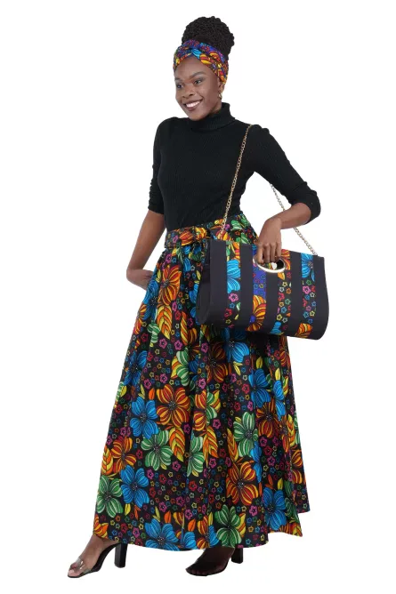 0050 - Multicolor African Floral Maxi Skirt Set - Image 6