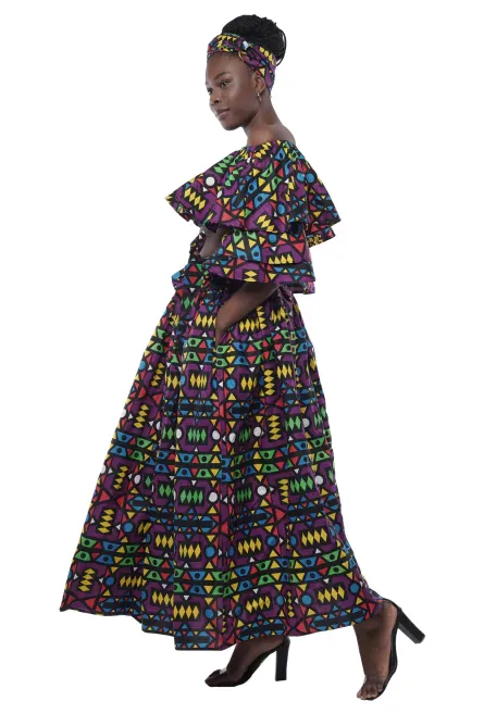 0048 - Multi Color African Crop Top and Slit Skirt Set - Image 4