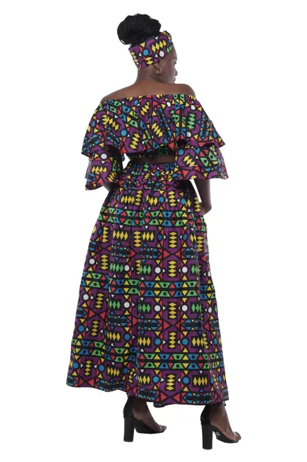 0048 - Multi Color African Crop Top and Slit Skirt Set - Image 3