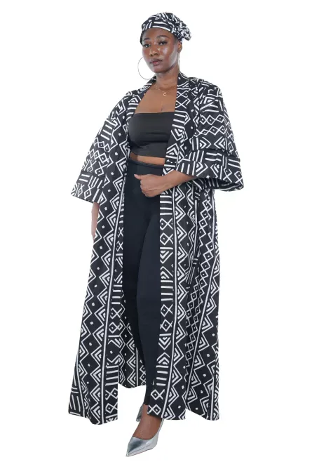 0020 - Monochrome Majesty Ankara Kimono Jacket - Image 2