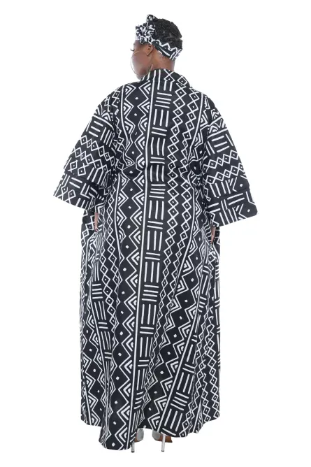 0020 - Monochrome Majesty Ankara Kimono Jacket - Image 4