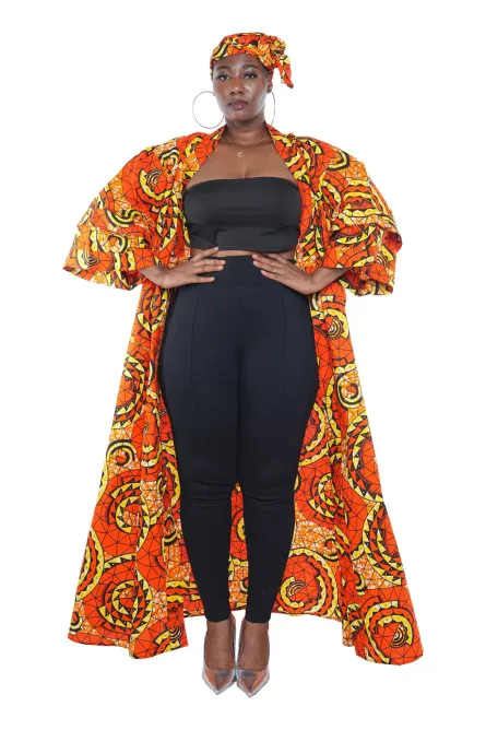 0020 - Sunfire Swirl Ankara Kimono Jacket Set