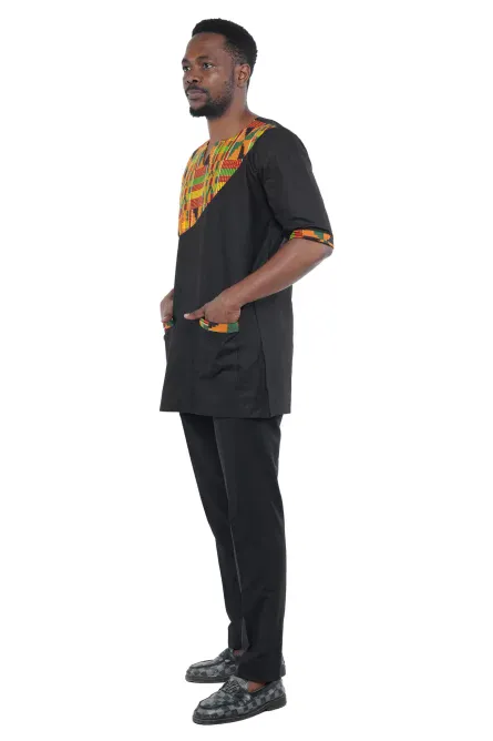 09 - Kente Accent Black T-Shirt - Image 2