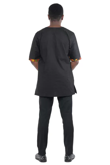 09 - Kente Accent Black T-Shirt - Image 3