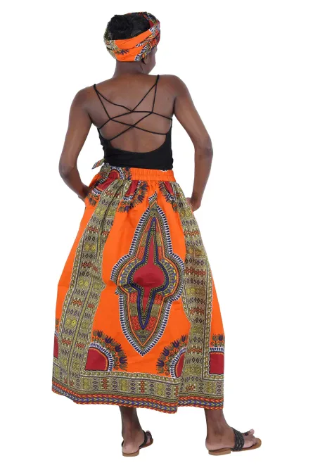 0050 - Orange Dashiki Maxi Skirt Set - Image 3