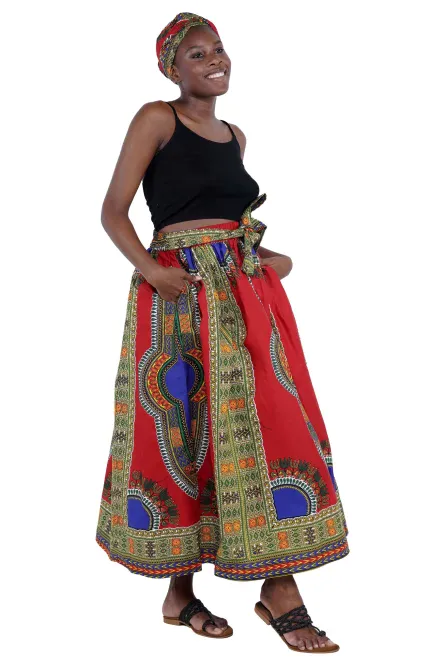 0050 - Red Dashiki Maxi Skirt & Handbag Set - Image 2