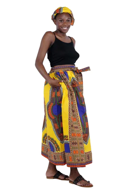 0050 - Yellow Dashiki Maxi Skirt & Handbag Set - Image 2