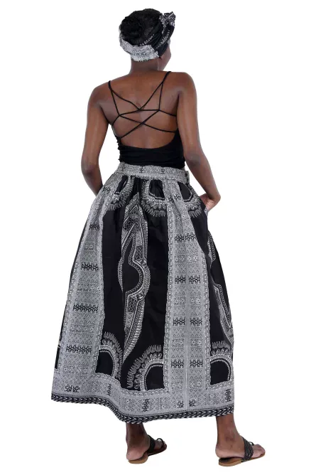 0050 - Black White Dashiki Maxi Skirt & Handbag Set - Image 2