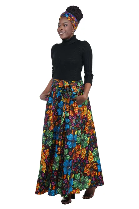 0050 - Multicolor African Floral Maxi Skirt Set - Image 5