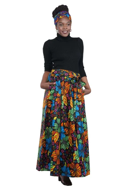 0050 - Multicolor African Floral Maxi Skirt Set - Image 3