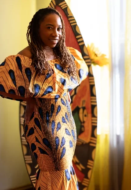 Blue and Gold African Print Mermaid Dress