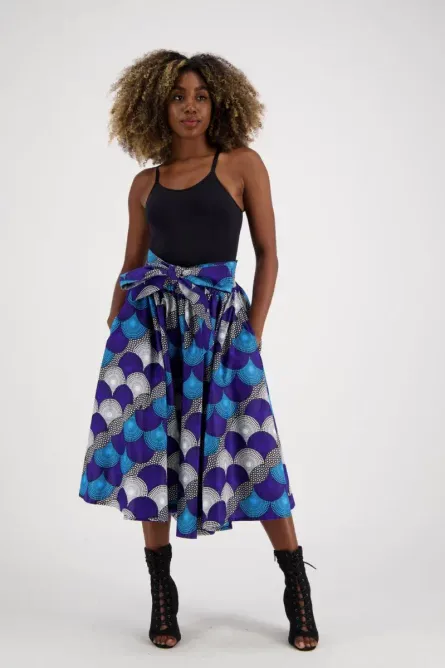 0042 - Ocean Hues African Print Skirt - Image 3
