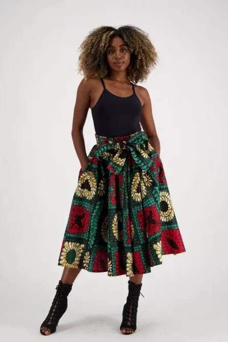 0042 - Floral Patchwork Ankara Midi Skirt - Image 2