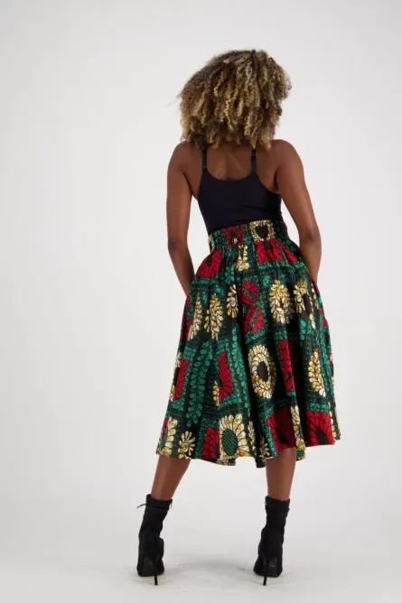 0042 - Floral Patchwork Ankara Midi Skirt - Image 3