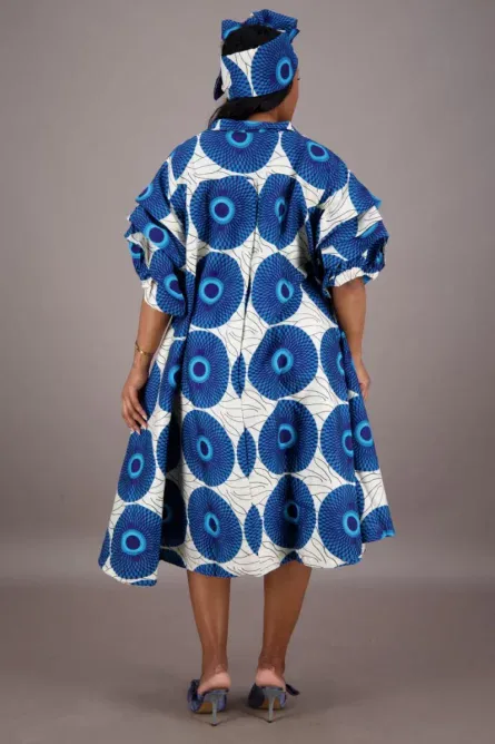 0009 - Blue Circle Hi-Lo African Dress - Image 3