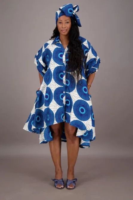 0009 - Blue Circle Hi-Lo African Dress - Image 2