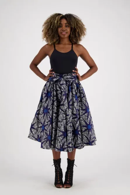 0042 - Navy Starburst Ankara Midi Skirt - Image 2