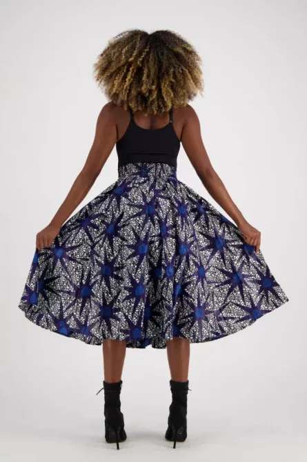 0042 - Navy Starburst Ankara Midi Skirt - Image 4