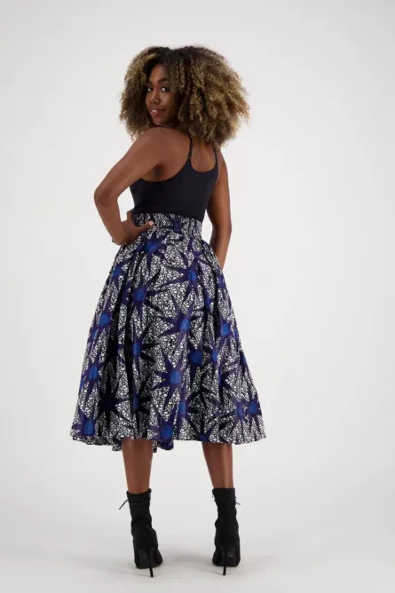 0042 - Navy Starburst Ankara Midi Skirt - Image 3