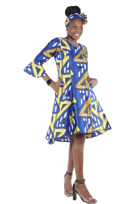 0009 - Ankara High-Low Dress with Pockets - Image 3