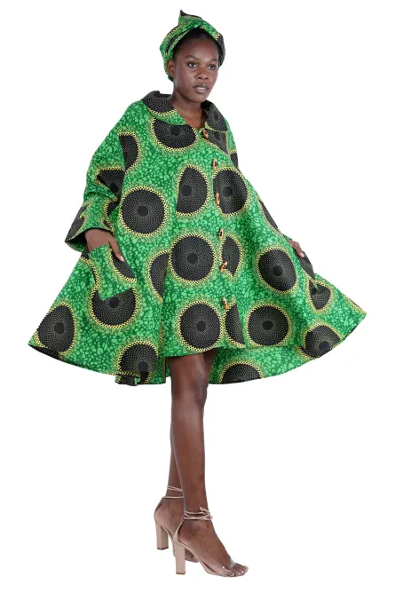 0006 - Emerald Eclipse Ankara Swing Dress - Image 4