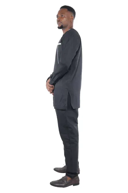 01 - Men’s Black Two-Piece Cotton Pant Set - Image 4